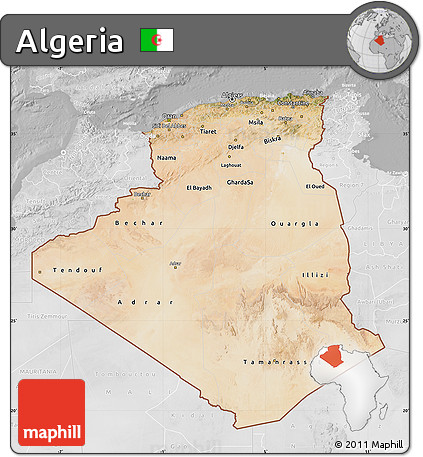 Satellite Map of Algeria, lighten, desaturated