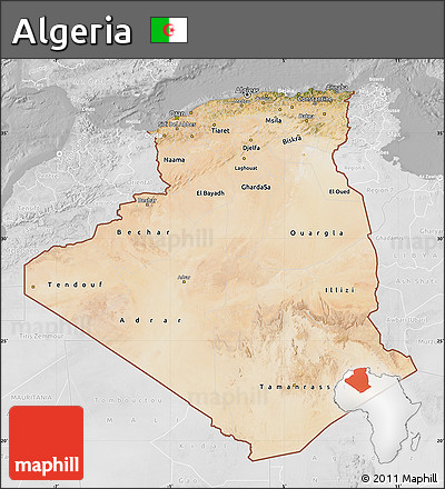 Satellite Map of Algeria, lighten, desaturated