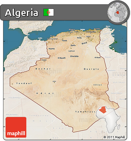 Satellite Map of Algeria, lighten, land only