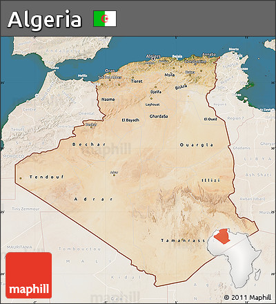 Satellite Map of Algeria, lighten, land only