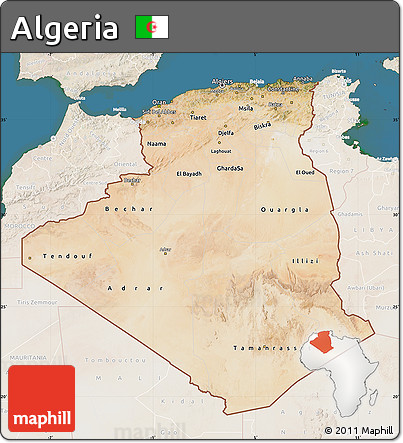 Satellite Map of Algeria, lighten, land only
