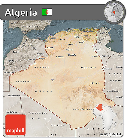 Satellite Map of Algeria, semi-desaturated