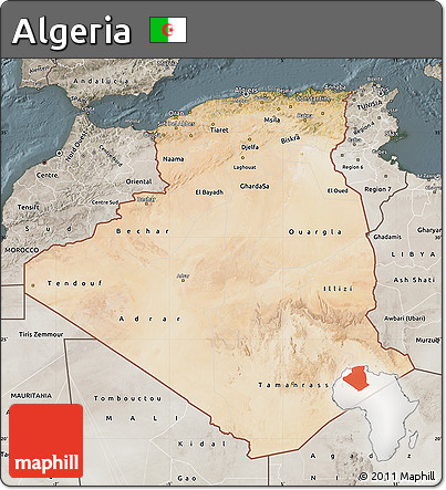 Satellite Map of Algeria, semi-desaturated