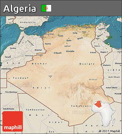 Satellite Map of Algeria, shaded relief outside, satellite sea