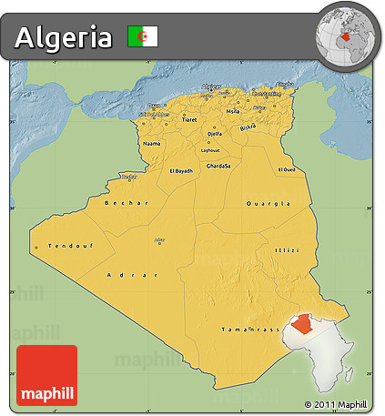 Savanna Style Map of Algeria, single color outside