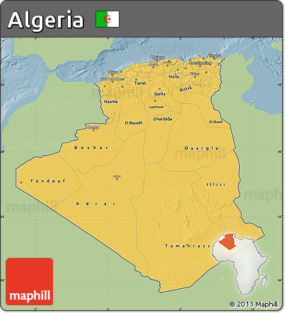 Savanna Style Map of Algeria, single color outside