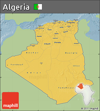 Savanna Style Map of Algeria, single color outside