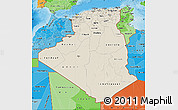 Shaded Relief Map of Algeria, political shades outside