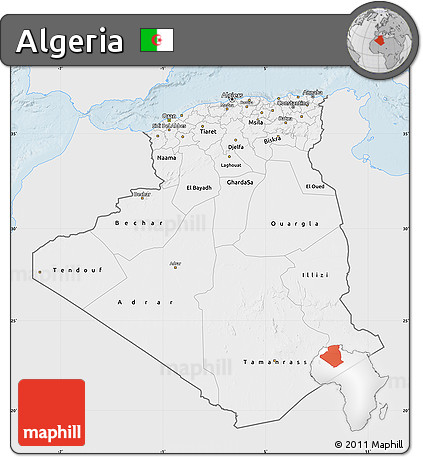 Silver Style Map of Algeria, single color outside