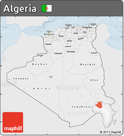 Silver Style Map of Algeria, single color outside