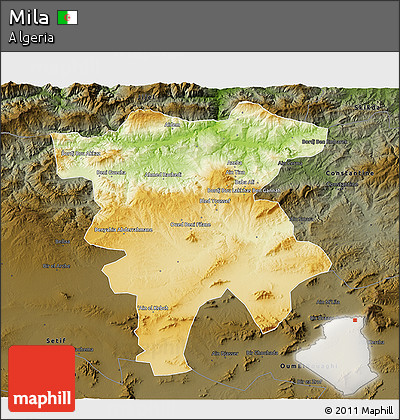 Physical 3D Map of Mila, darken
