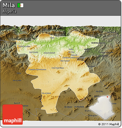 Physical 3D Map of Mila, darken