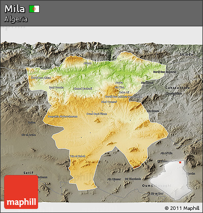 Physical 3D Map of Mila, darken, semi-desaturated