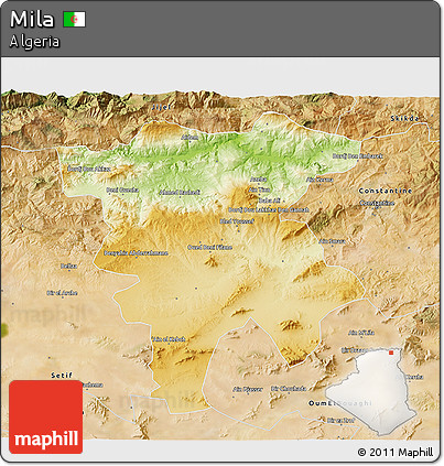Physical 3D Map of Mila, satellite outside