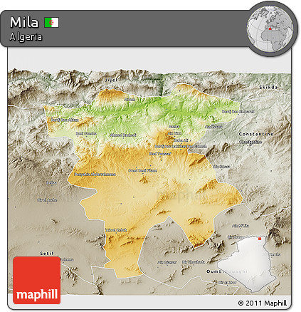 Physical 3D Map of Mila, semi-desaturated