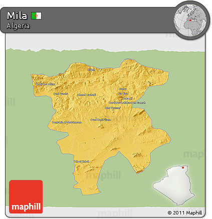 Savanna Style 3D Map of Mila, single color outside