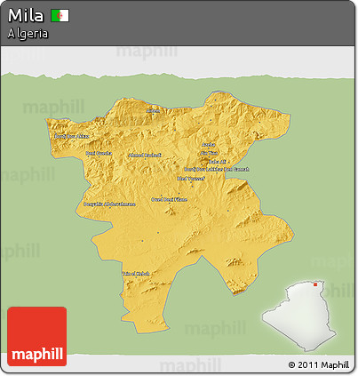 Savanna Style 3D Map of Mila, single color outside