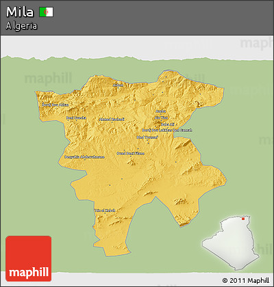 Savanna Style 3D Map of Mila, single color outside