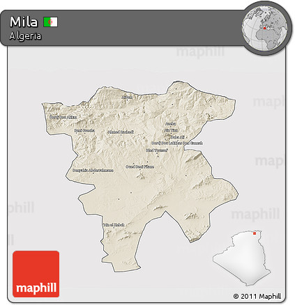 Shaded Relief 3D Map of Mila, cropped outside