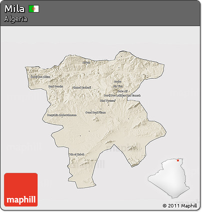 Shaded Relief 3D Map of Mila, cropped outside