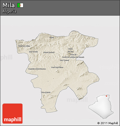 Shaded Relief 3D Map of Mila, single color outside