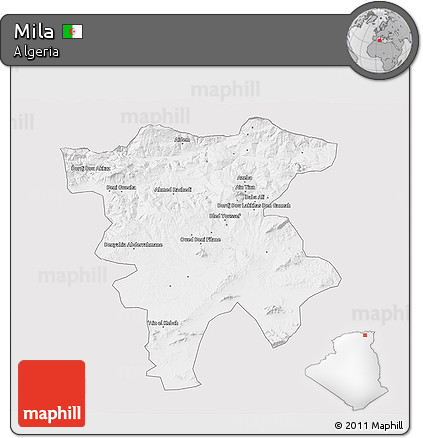 Silver Style 3D Map of Mila, single color outside