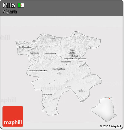 Silver Style 3D Map of Mila, single color outside