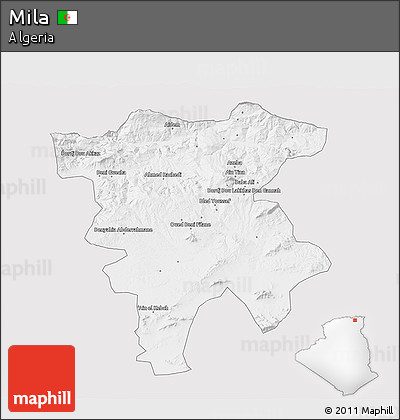 Silver Style 3D Map of Mila, single color outside