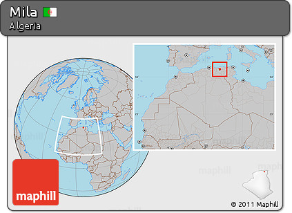 Gray Location Map of Mila, within the entire country