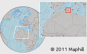 Gray Location Map of Mila, within the entire country, hill shading