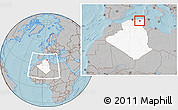 Gray Location Map of Mila, highlighted country, within the entire country, hill shading