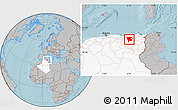 Gray Location Map of Mila, highlighted country, hill shading