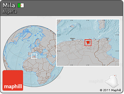 Gray Location Map of Mila, hill shading