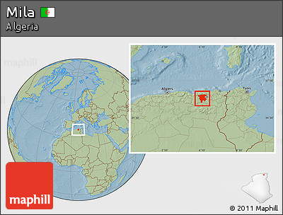 Savanna Style Location Map of Mila, hill shading