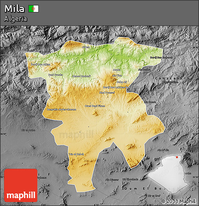 Physical Map of Mila, darken, desaturated
