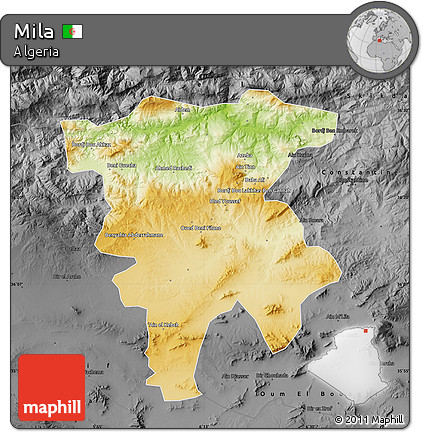 Physical Map of Mila, darken, desaturated