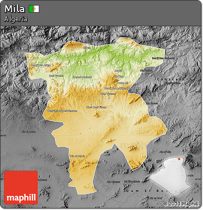 Physical Map of Mila, darken, desaturated