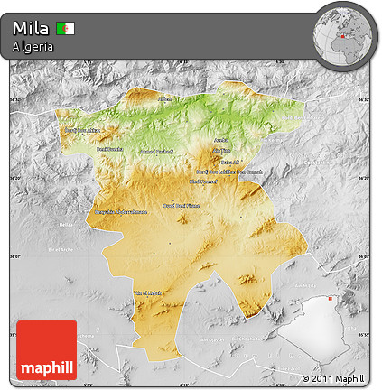 Physical Map of Mila, lighten, desaturated