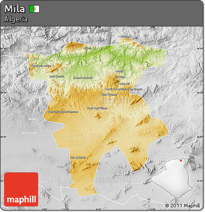 Physical Map of Mila, lighten, desaturated