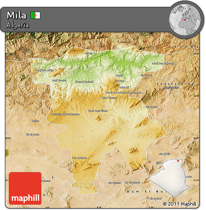 Physical Map of Mila, satellite outside