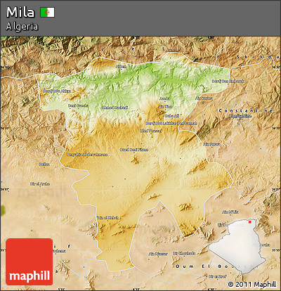 Physical Map of Mila, satellite outside