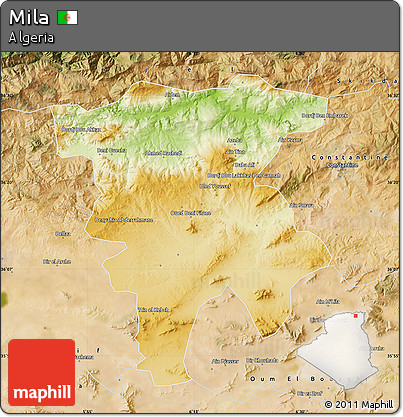 Physical Map of Mila, satellite outside