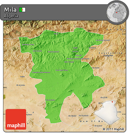 Political Map of Mila, satellite outside