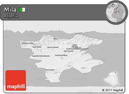Gray Panoramic Map of Mila, single color outside