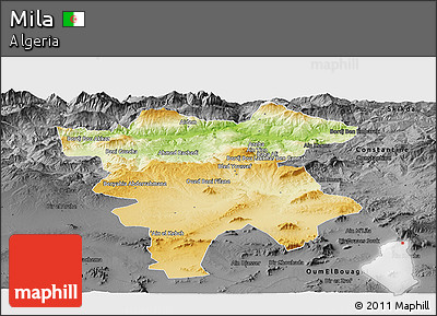 Physical Panoramic Map of Mila, darken, desaturated