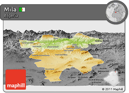 Physical Panoramic Map of Mila, darken, desaturated