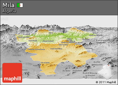 Physical Panoramic Map of Mila, desaturated