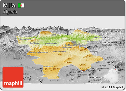 Physical Panoramic Map of Mila, desaturated