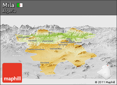 Physical Panoramic Map of Mila, lighten, desaturated