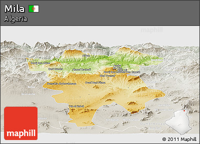Physical Panoramic Map of Mila, lighten, semi-desaturated